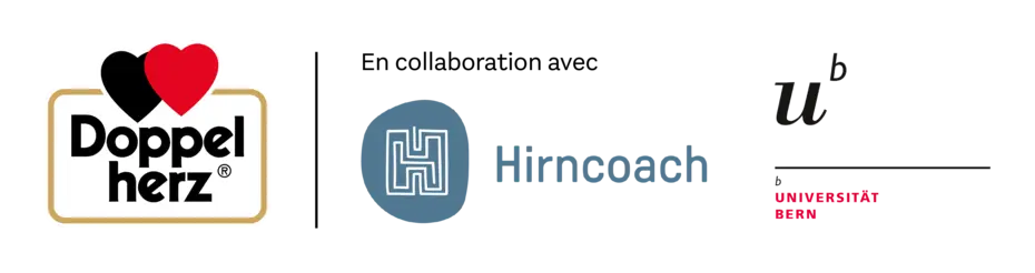 Logos de trois marques : Doppelherz, Himcoach et une autre marque, disposés horizontalement. Le logo de Doppelherz se distingue par des cœurs rouges et noirs, suivi du logo de Himcoach en bleu. L'image est dépouillée, mettant en avant les marques.