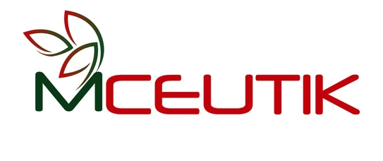 Logo of "MCEUTIK," featuring the text in bold red letters. The letter "M" is stylized with green elements resembling leaves, emphasizing a natural or organic theme. The design conveys a blend of health, wellness, or environmental focus.